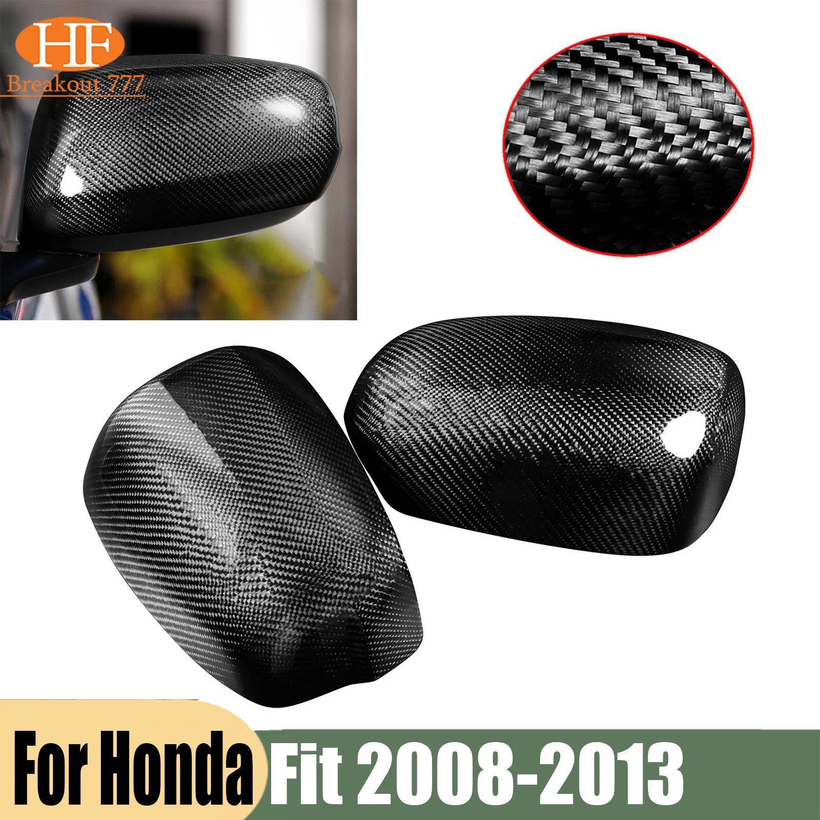For Honda Fit 2008-2013 Real Dry ADD-ON Carbon Fiber Car Side Mirror Cover Cap