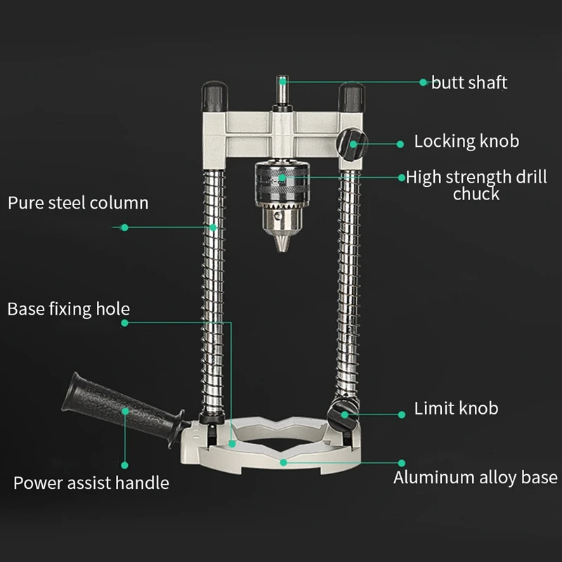 Adjustable Precision 45-90° Angle Drill Guide Attachment With Chuck Drill Holder Stand Drilling Guide For Electric Drill