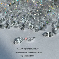 50pcs 100pcs Marquise Cut CZ Stone AAAAA 1.5*3mm 2*4mm 2.5*5mm 3*6mm White Cubic Zirconia Stone Synthetic Gems For Jewelry DIY