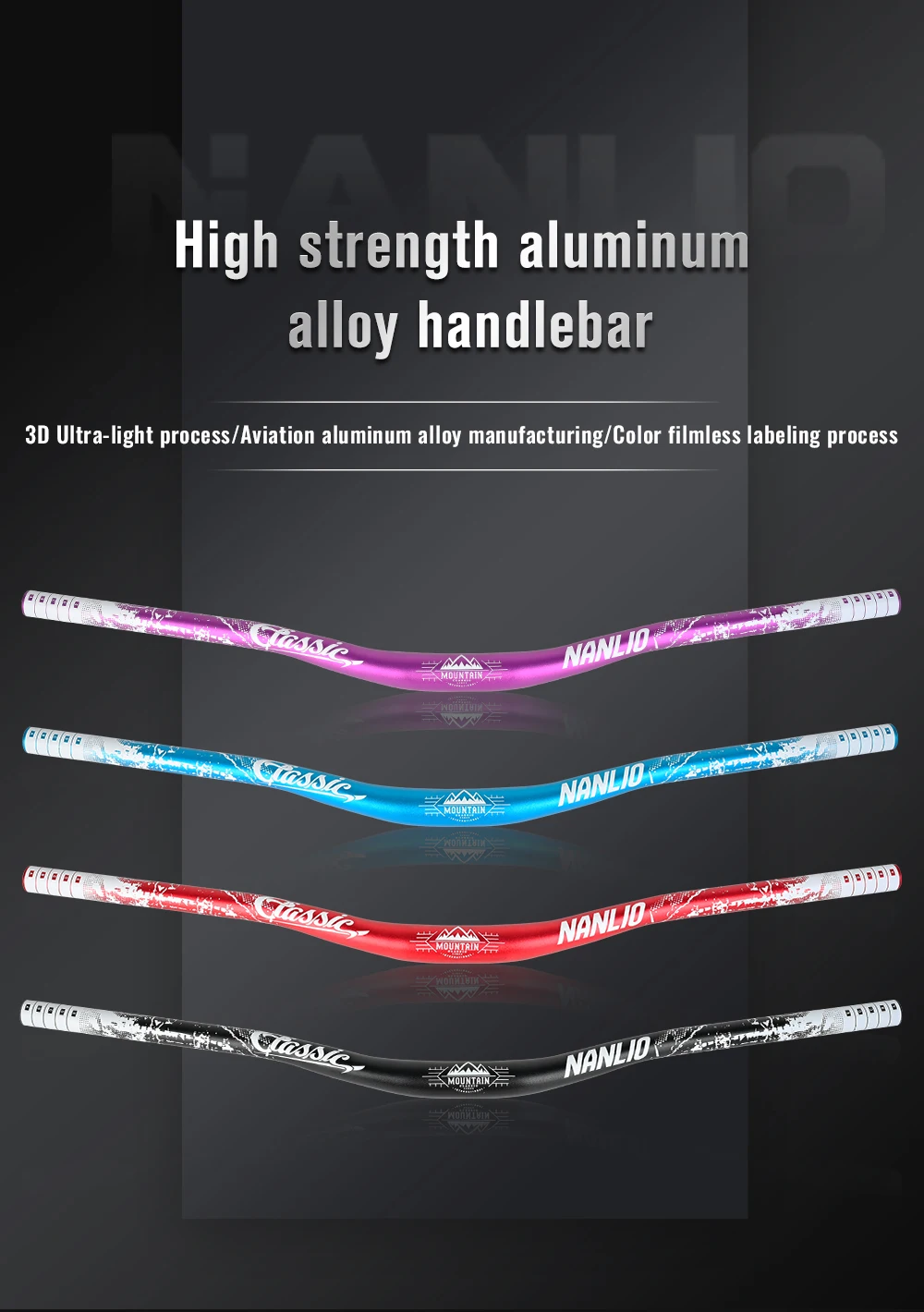 Nanlio Bunter 31,8 mm MTB-Riser-Lenker – 720/780 mm große Schwalbenstange, leichte Aluminiumlegierung für Mountainbikes und Rennräder – Detail 2