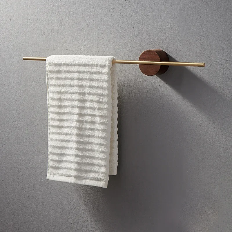 Towel rack no punch toilet Nordic gold creative bath towel shelf wall hanging bathroom wooden towel rail