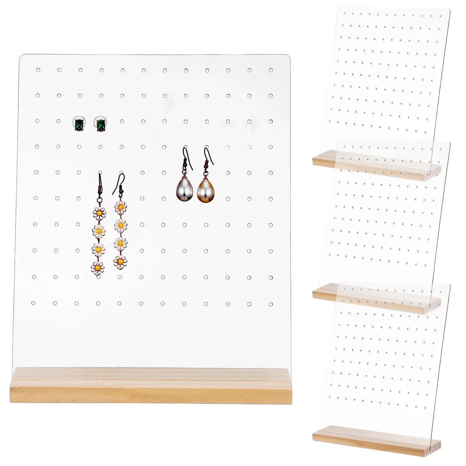 

Набор из 4 подставок для серег с деревянным основанием и прозрачным акриловым держателем, разборный органайзер для украшений, подставка для серег-гвоздиков для дома и магазина