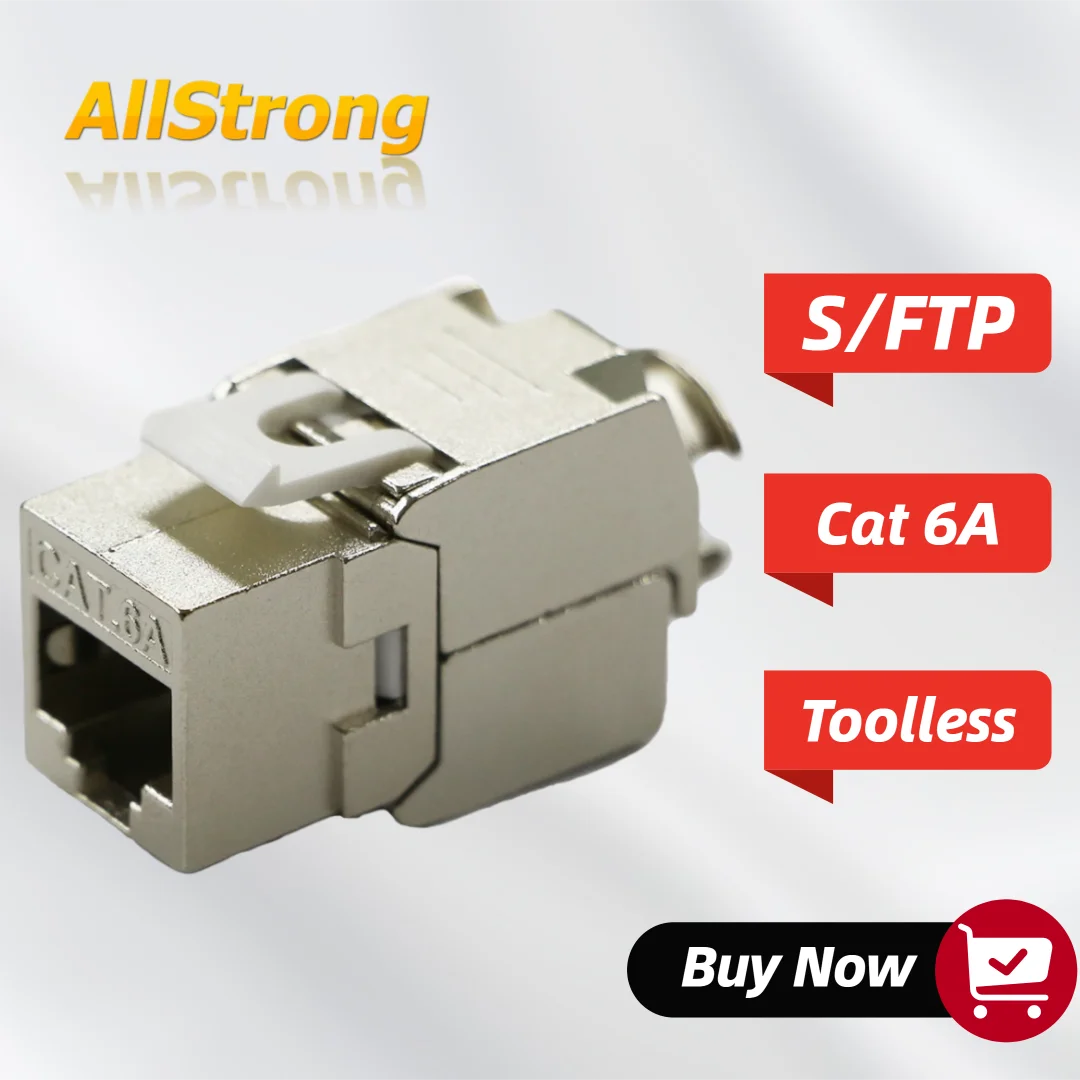 10 PCS S/FTP Network Keystone Jack Shielded Cat 6A/Cat 7 Zinc Plated Toolless Module Coupler Adapter for Patch Panel Faceplate