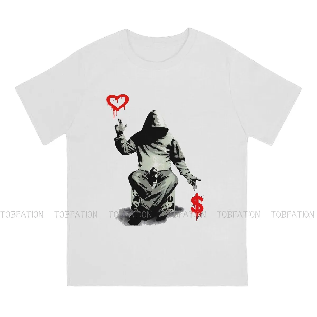 Banksy Love Over Money Newest TShirts  Men Graphic Pure Cotton Streetwear T Shirt Round Neck Oversized