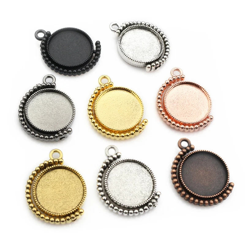 5pcs 16mm Inner Size Rotation Double Side Pendant Cameo Cabochon Blank Base Setting Charms DIY Jewelry Making Accessories