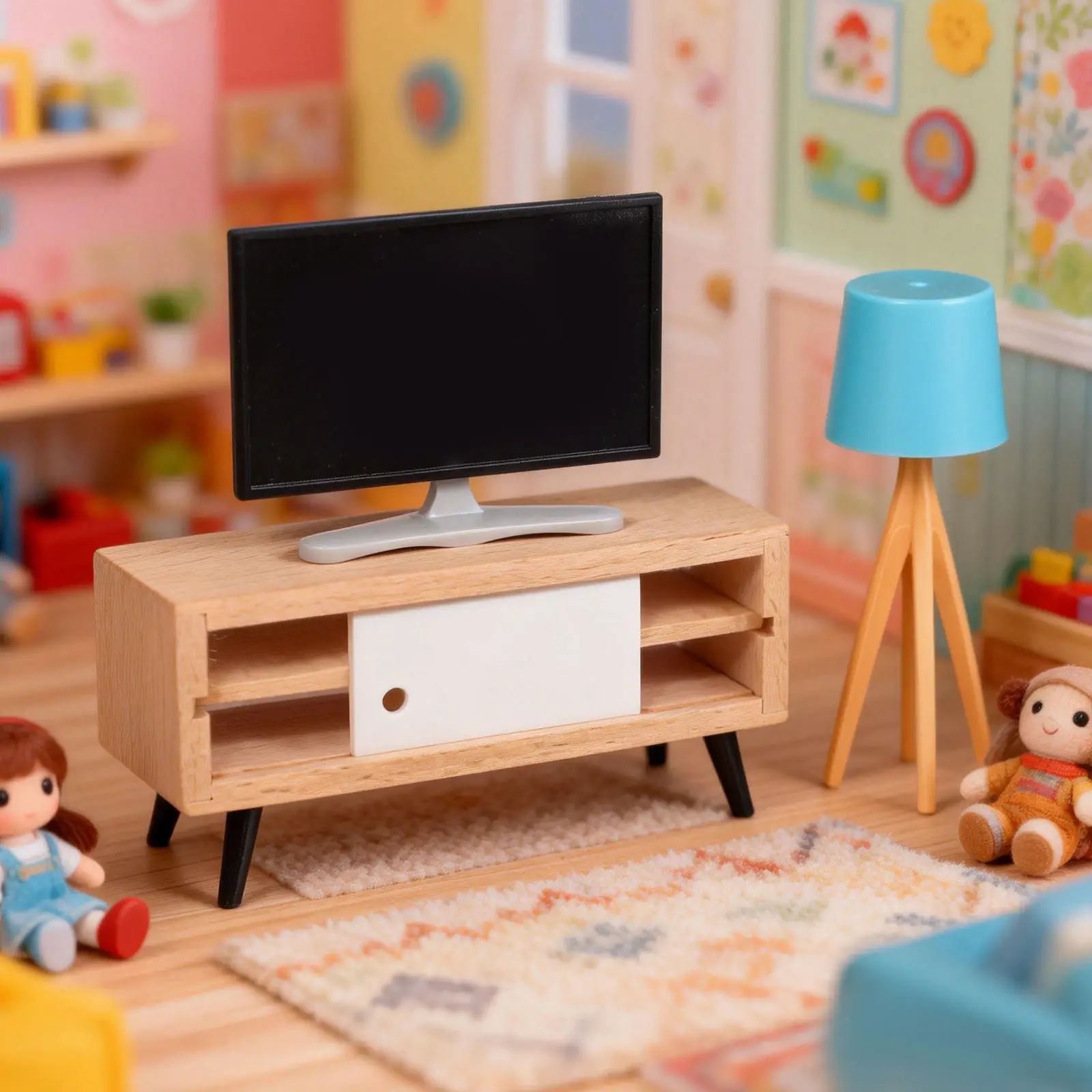 

1Set Mini TV Cabinet Set Realistic Miniature Furniture Decor for Dollhouse Bedroom Micro Living Room Stylish Mini House Ornament