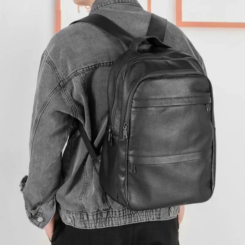 

2026 New Business Men Backpack First Layer Cowhide Genuine Leather Schoolbag Large 15.6 Inch Laptop Bag Travel Business Backpack