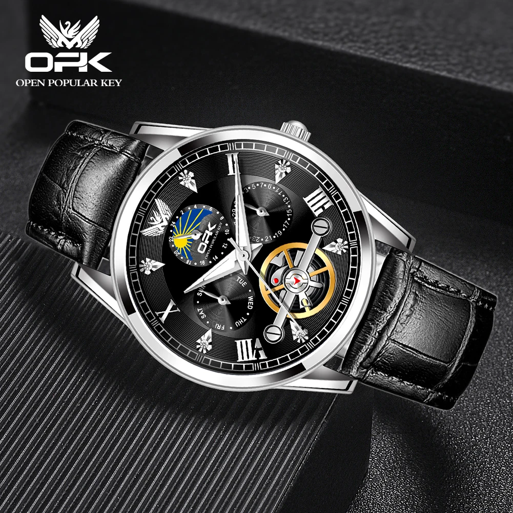 Светящиеся водонепроницаемые мужские кварцевые часы с тремя контактами и ремешком от бренда OPK 8148