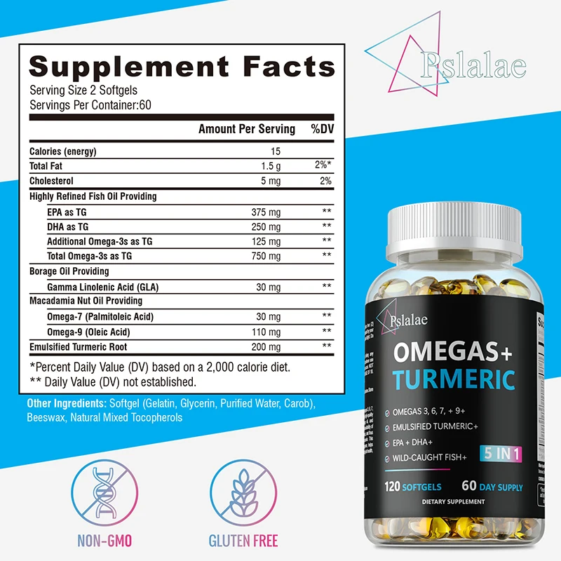 Omegas+ Turmeric Capsules - Increase Cellular Energy, Promotes Heart and Brain Health, Improves Joint Comfort and Flexibility