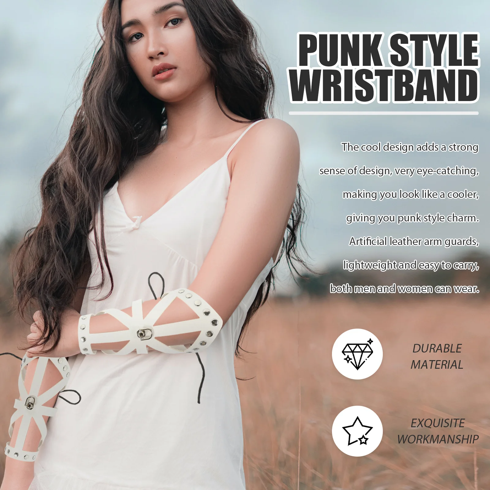2개 세트 인조 팔 보호대 펑크 스타일 조절 가능한 스트랩 손목밴드 코스프레 의상 액세서리 팔찌