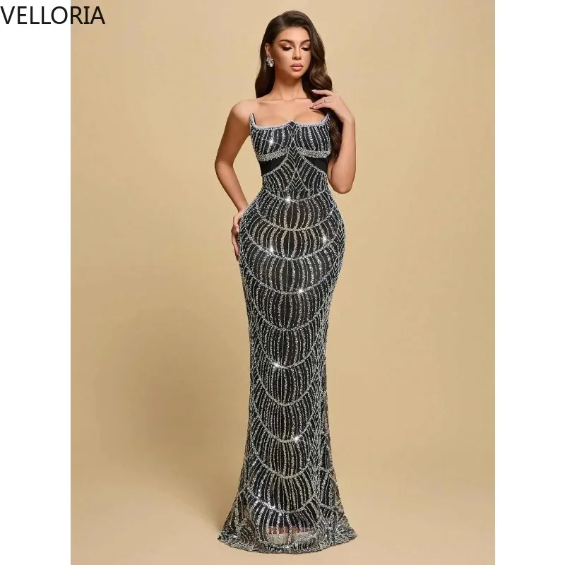 Prachtige strapless galajurken, elegante mouwloze avondjurk met kralen, vloerlengte, lovertjes, feestjurk op maat