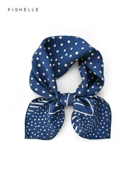 Dark blue retro polka dot silk scarves women's scarf spring autumn silk twill small square hijab ladies natural silk hair scarf