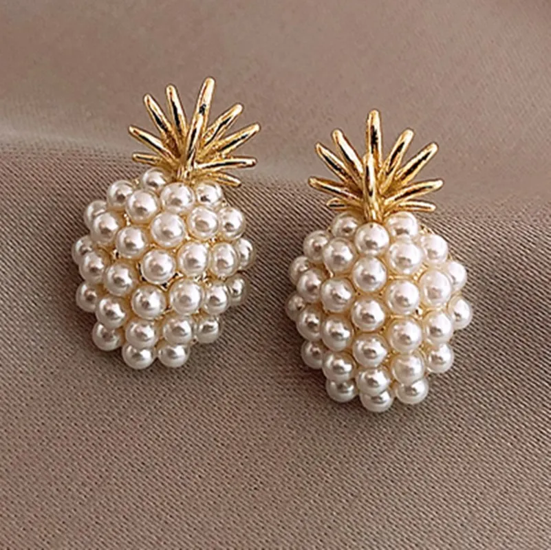 أقراط لؤلؤ هندسية للنساء ، إبرة فضة S925 ، عشيق كلاسيكي ، أناناس ، مجوهرات أنيقة نسائية #1