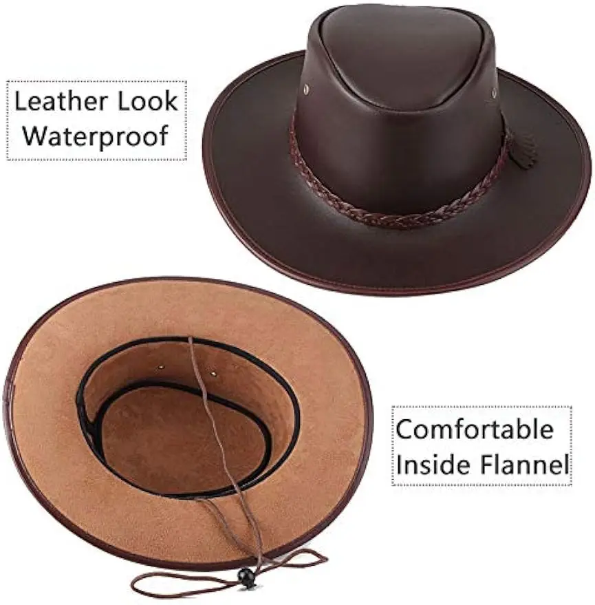 Cowboy Hats for Men and Women, Western Leather Outback Wide Brim Rain Cap