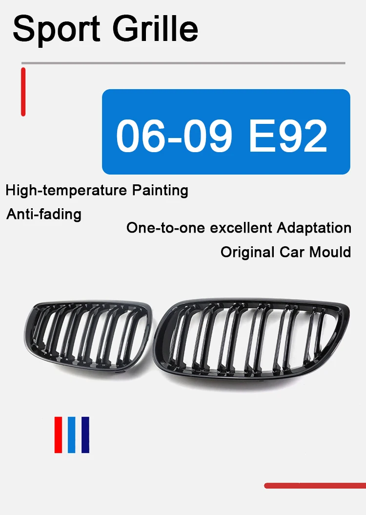 

3 Series Early Stay 2006-2009 E92 ABS Plastic Glossy Black Dual Line E92 Front Grille for BMW