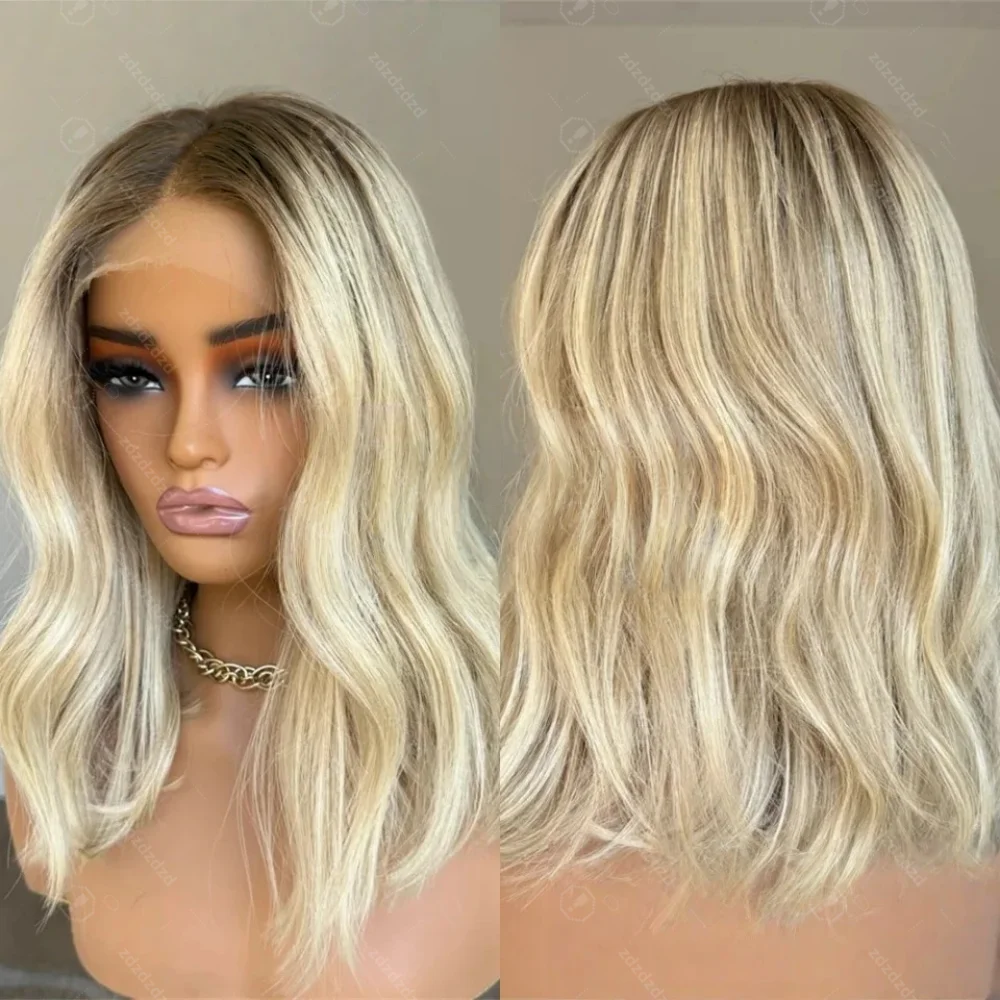 18inch Natural Fashion Glueless Ombre Blonde Soft Natural Wave HD lace front wig, suitable for women Heat Resistant