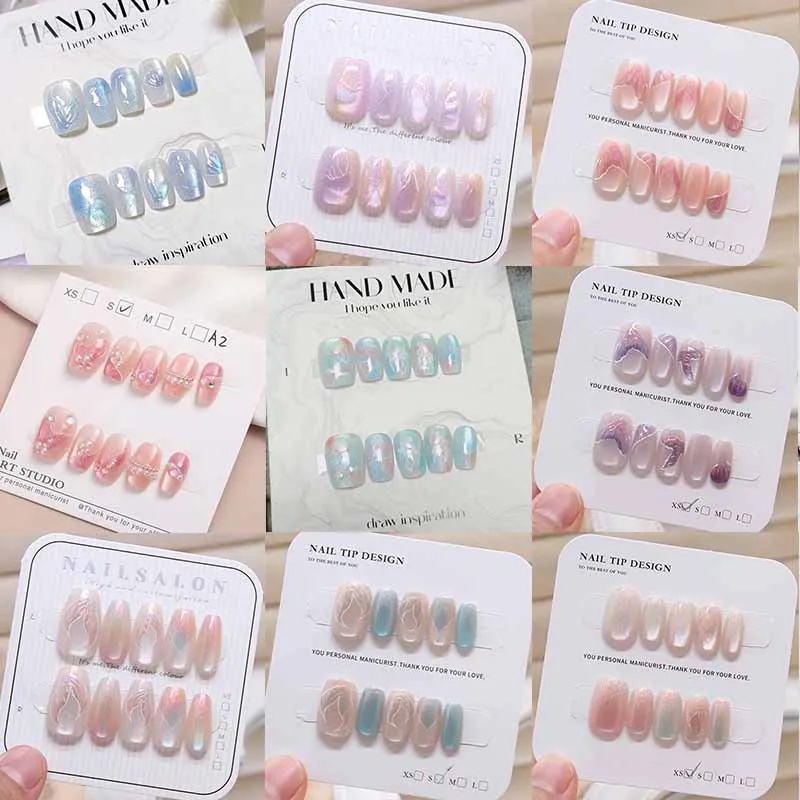 【Beauty Fish Tail Jellyfish Collection】 10 Stück Katzenaugen-Nägel zum Aufdrücken, künstliche Nägel, quadratischer Kopf, Nagelplatte, abnehmbare Nagelspitzen