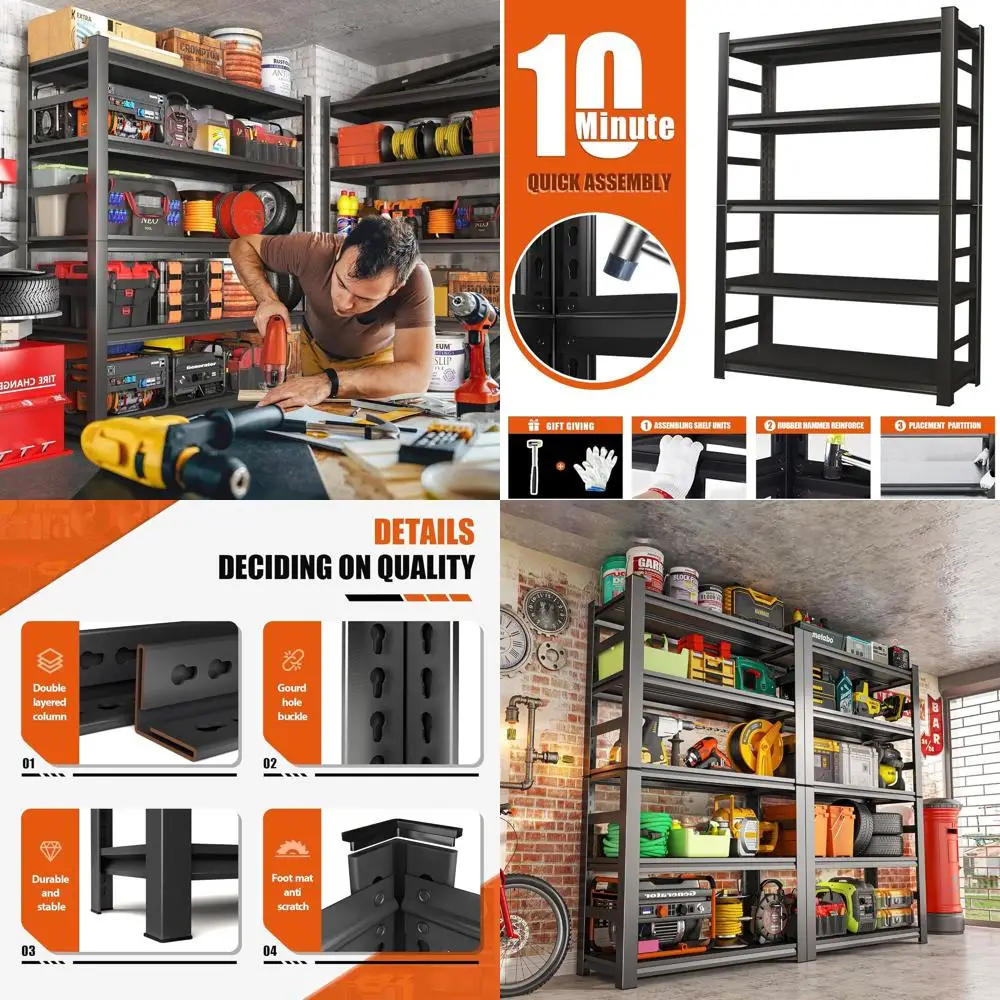 

Промышленный 5-ярусный стальной стеллаж для гаража — грузоподъемность 3000 фунтов, регулируемый, устойчивый к ржавчине, черный (72x35.4x15.7)