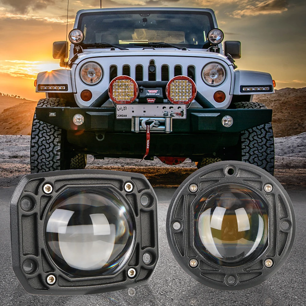 8D Lens Flush Mount Fog Lights Driving Work lamp for Jeep Car Truck Off Road 4x4 12V 24V 6000K White 3500K Yellow LED work Light