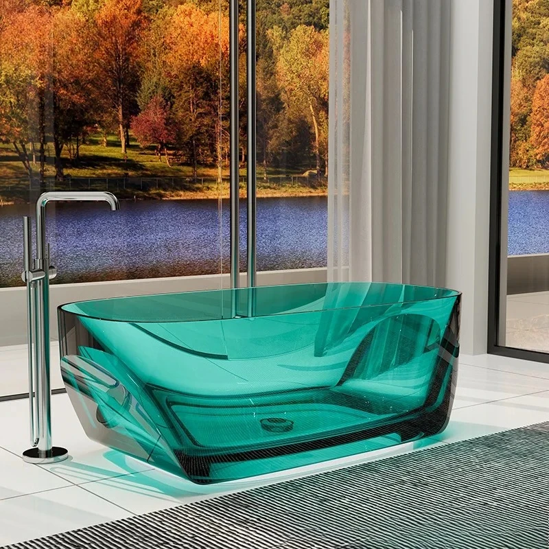 A Transparent resin crystal color integrated art bathtub home homestay is simple