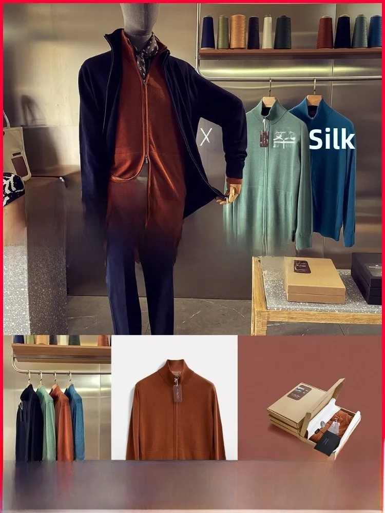 

Итальянская люкс! Высококачественный шерстяной шелковый кардиган Jaet для поездок на работу, деловой повседневный молодежный модный осенний длинный воротник-стойка