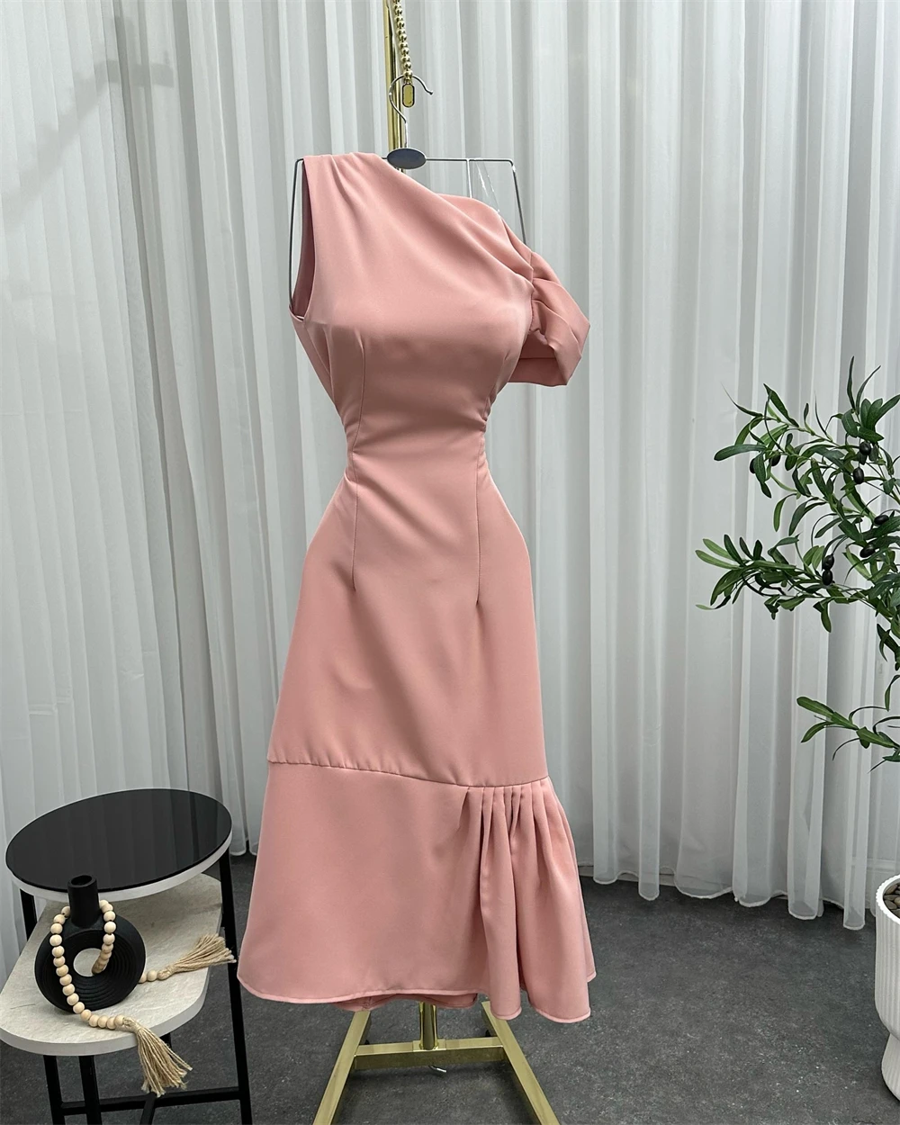 Vestido de noche de Jersey de un hombro, sencillo, personalizado, clásico, largo hasta el té, corte en A, cremallera en la espalda, vestidos de fiesta de alta calidad