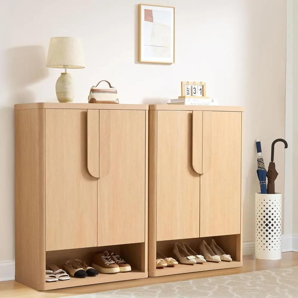 

5-уровневый современный органайзер для обуви с дверцами, высокая стойка для хранения 44 для прихожей, гостиной, натуральный, 2 шт.