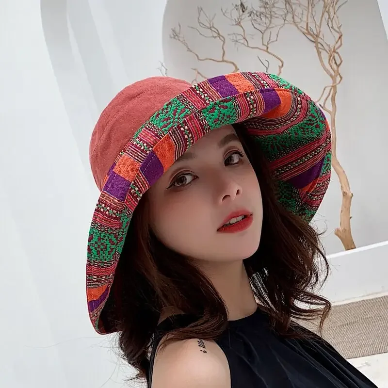 Double sided Fashion Pattern Bucket Hat Women Summer Cotton Breathable Bob Caps Outdoor Casual Dome Panama Sun hats