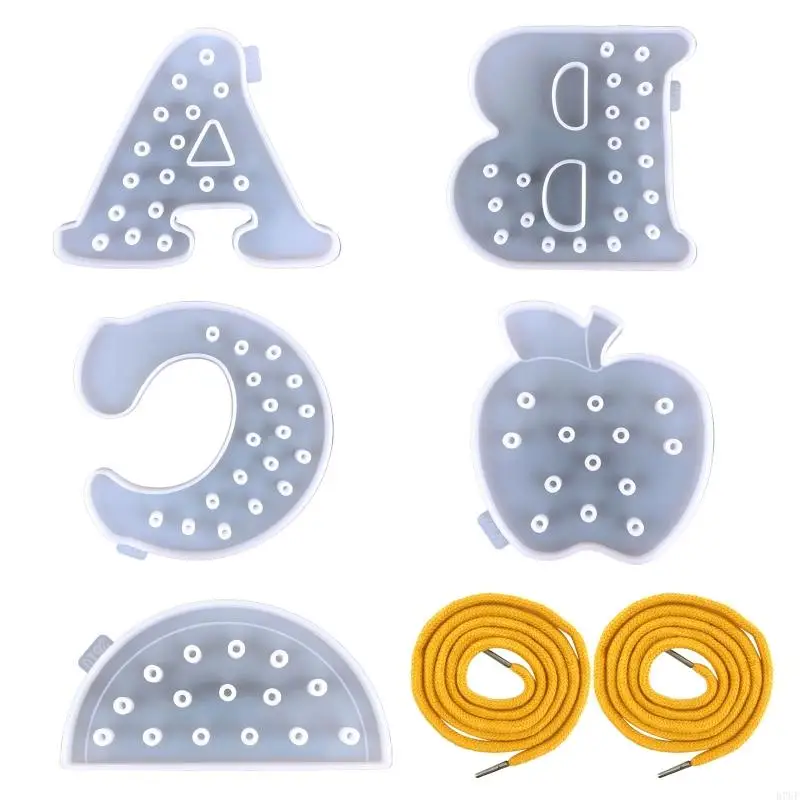 R7UF Children Threading Board Toy Mould Desktop Letters Threading Board Game Kids Educational Toy Silicone Epoxy Mould