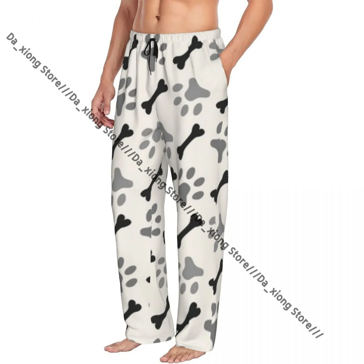 Paw Footprint And Bone Print Mens Pajamas Pyjamas Pants Lounge Pants Sleep Bottoms