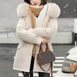 2024 Faux Fur Collar Women winter Coat Hooded Winter Jacket Warm Mid-length Solid Color Cotton Jacket For Women Winter Parkas