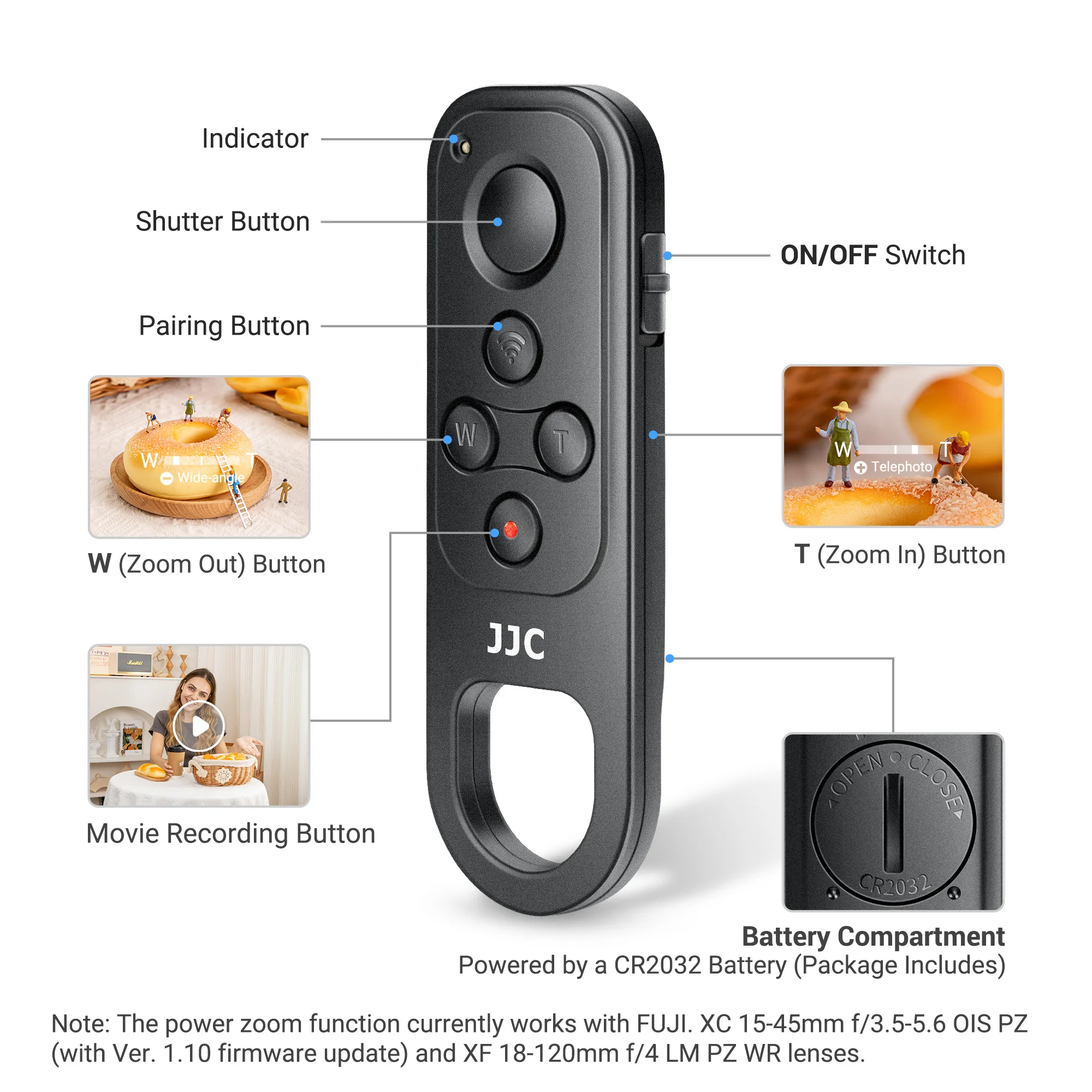 JJC Wireless Bluetooth Remote Control For Fujifilm X100VI ,X-S20, X-H2S, X-T50, X-T5, X-T4, X-T3, X-T30 II, X-T30, X-S10 cameras