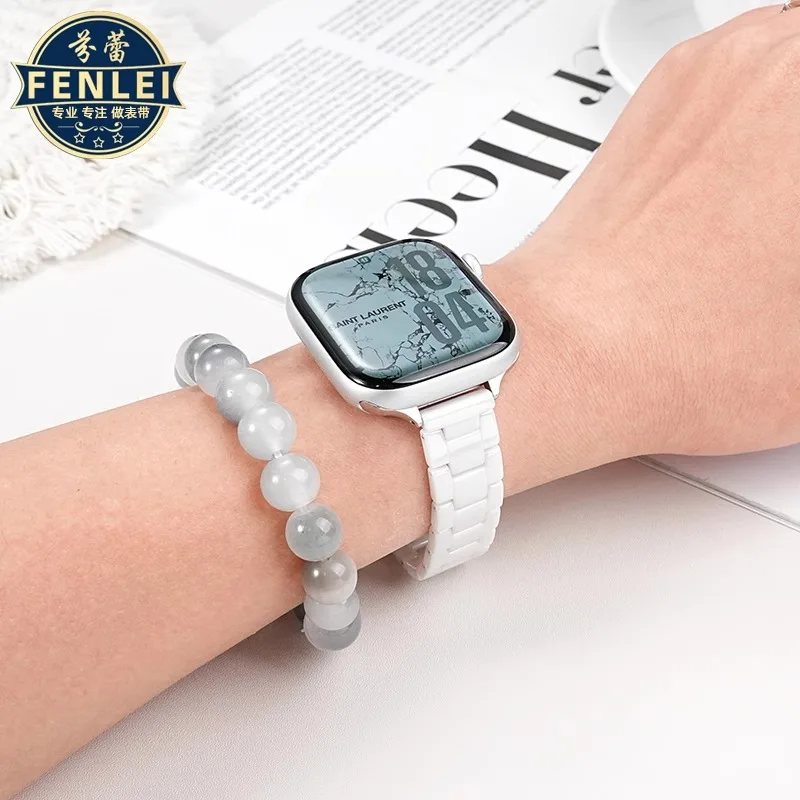 Keramische band voor Apple Watch Band 44 mm 40 mm 45 mm 49 mm 42 mm 38 Roestvrij stalen vlinderarmband IWatch-serie 6 3 7 8 se ultra