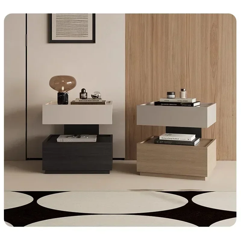 Multi-functional Italian Walnut Bedside Table, Bedroom Suspended Light Luxury Bedside Storage Cabinet Sturdy And Durable