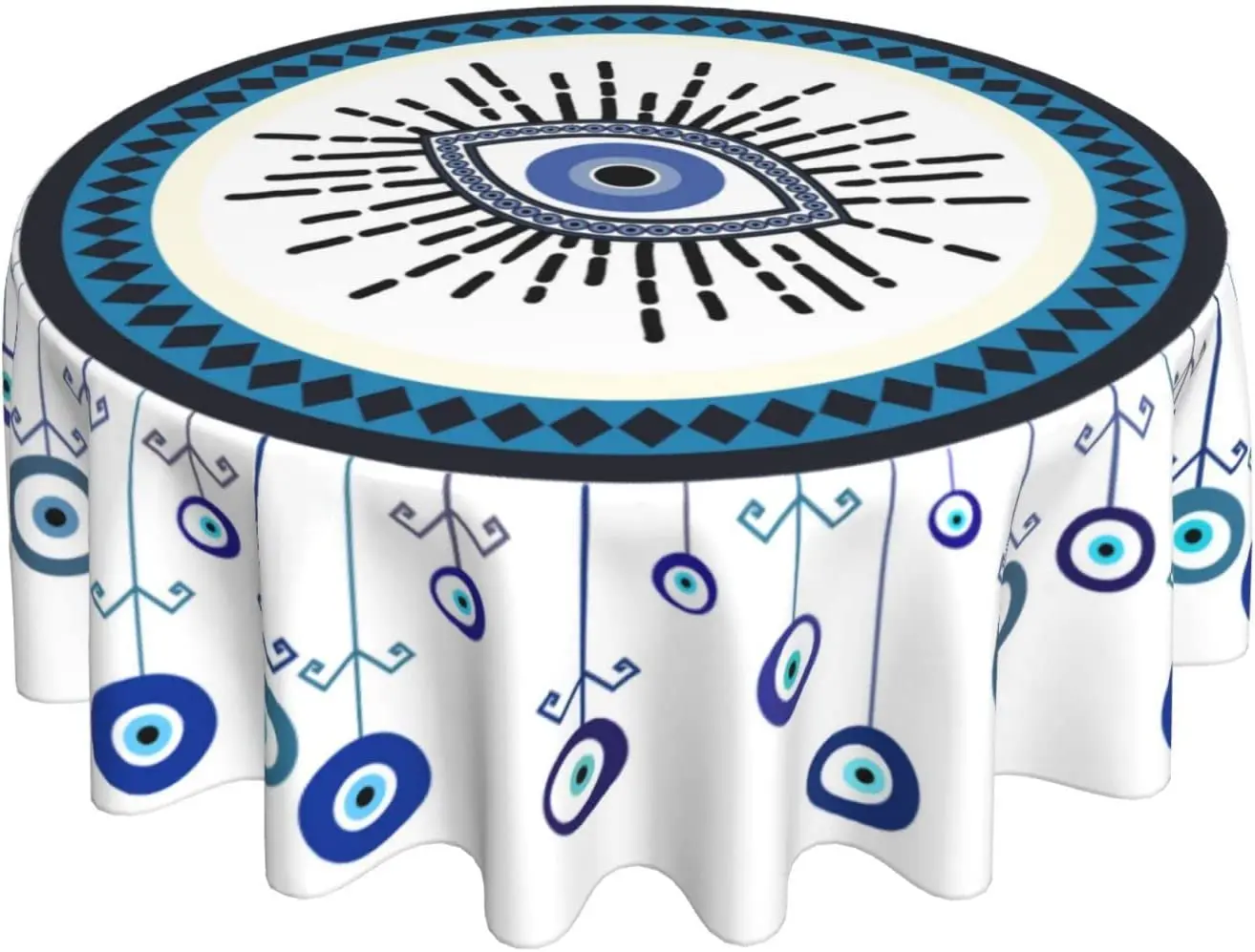 Evil Eye Round Table Cloth Decorative Fabric Table Cover 60 Inch Tablecloth for Table