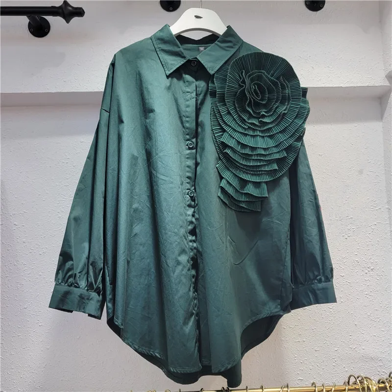 Flower Women Shirt Unique Stunning Solid Long Sleeved  Fashion Blouses Creative Loose Personality Streetwear Autumn Winter