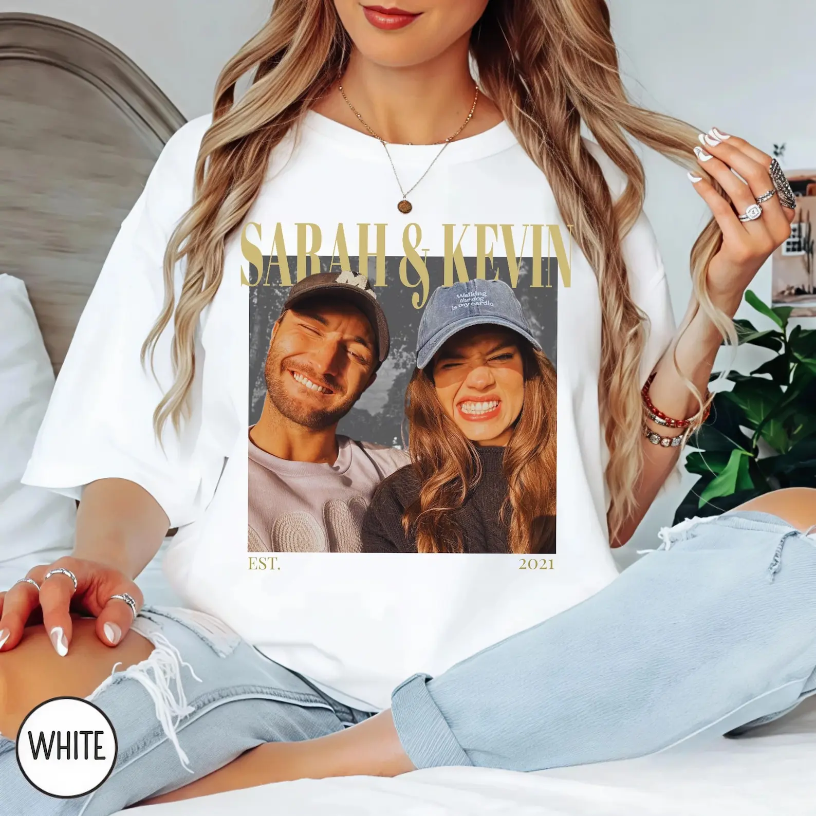Personalized Couple Photo Name Dating Shirt Unisex Loose Tee Couple Engagement Picture Shirt Wedding Anniversary Couple Gift