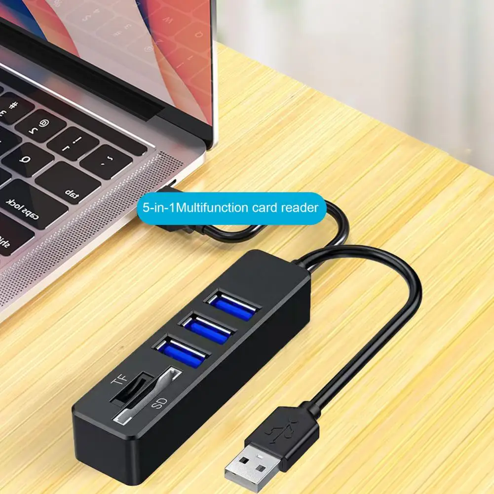 USB Hub 5-in-1 Multifunctional Driver-free Universal Wide Compatibility High-speed Transmission Portable USB 2.0 Hub Splitter SD