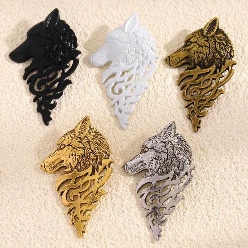 2Pcs European American Retro Jewelry Personalized Men's Suit Animal Neckline Buckle Domineering Wolf Head Brooch