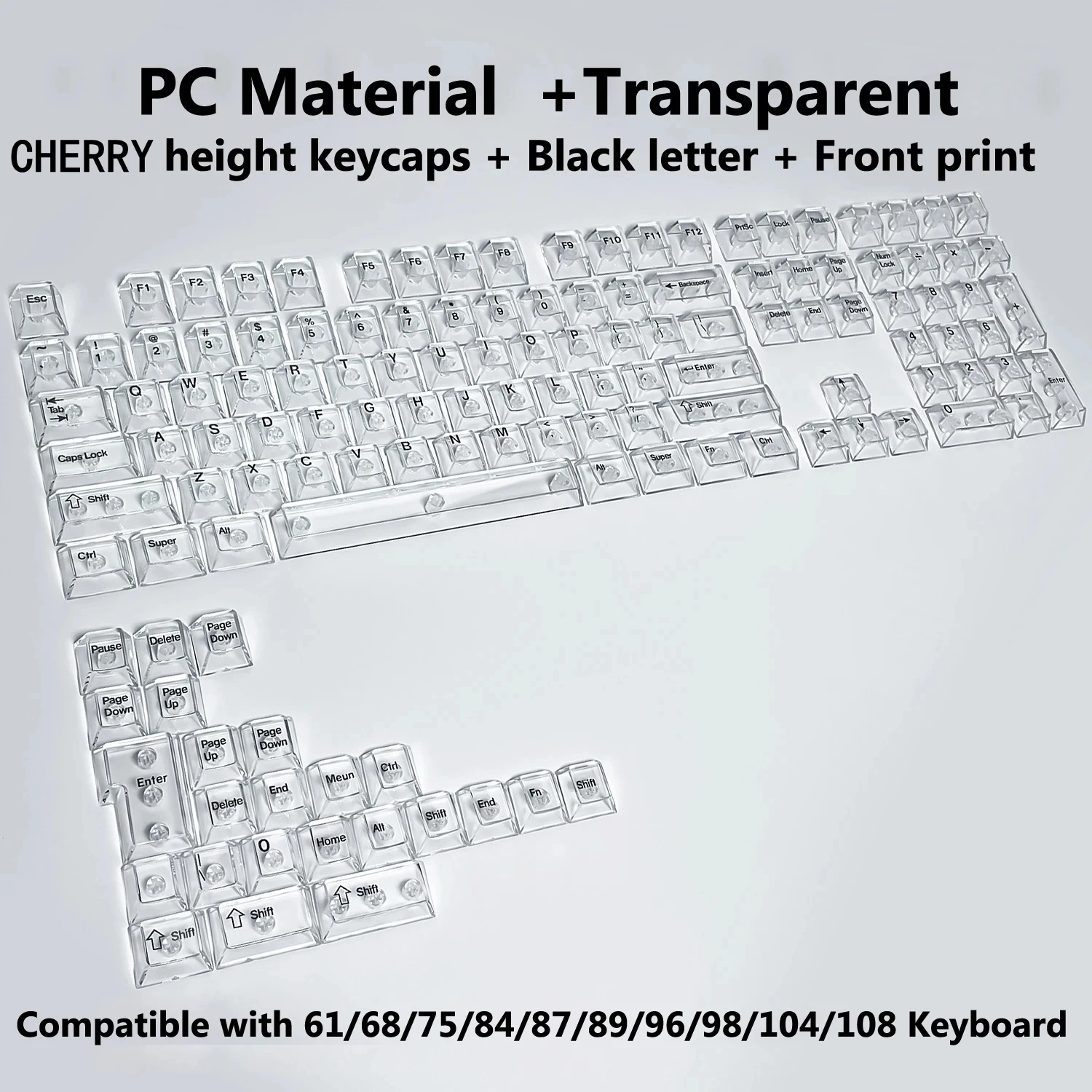 

Full Set Transparent Keycaps For Wooting Mechanical Keyboard PC Cherry Profile Front/Side/None Print RGB Backlit Keycap 130+ Key