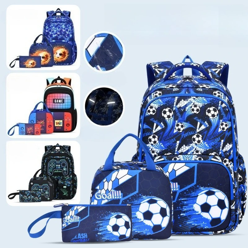 3PCS/SET Backpack Wear‑resistant Fabric Backpack Trendy Pattern 3‑in‑1 Backpack Set Reinforced Handle Pressure‑relief Shoulder