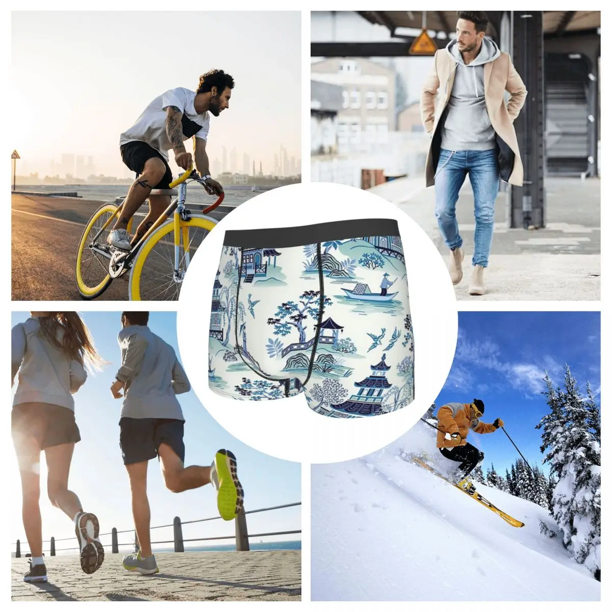 الملاكم السراويل السراويل الأزرق الصفصاف Chinoiserie سراويل الرجال ملابس داخلية مريحة لهدايا صديقها أوم رجل