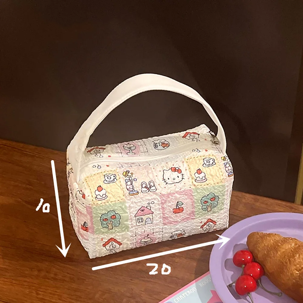 Sanrio Hellokitty 애니메이션 핸드백 만화 화장품 케이스 캐주얼 메이크업 워시 가방 대용량 토트 휴대용 가방 여성 선물