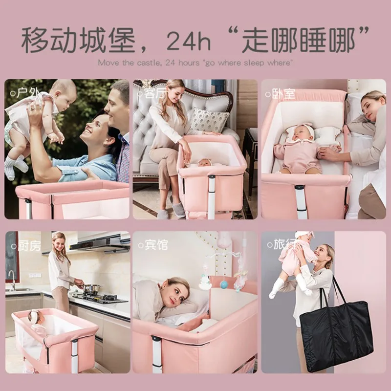 Multifunctional Baby Crib Foldable Baby Bed Cradle Rocker Travel Game Bed Portable Baby Crib for 0-6 Years Old