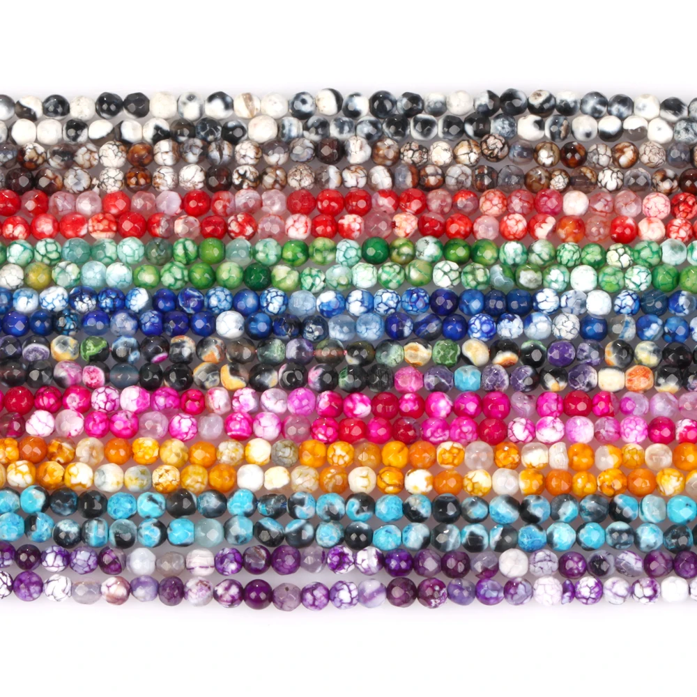 4mm Natural Colorful Faceted Fire Agate Stone Round Loose Spacer Beads For Jewelry Making DIY Bracelet Necklace Handmade 15\