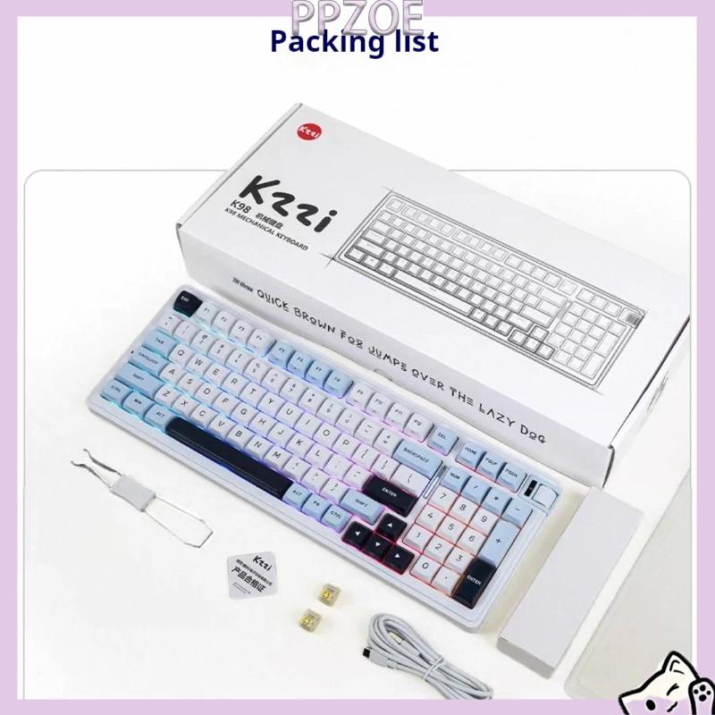 KZZI K98V2 Triple Mode Mechanical Keyboard,98 Keys Hot Swap,2.4G Wireless Bluetooth USB Wired,Blue Backlight,PBT Keycap