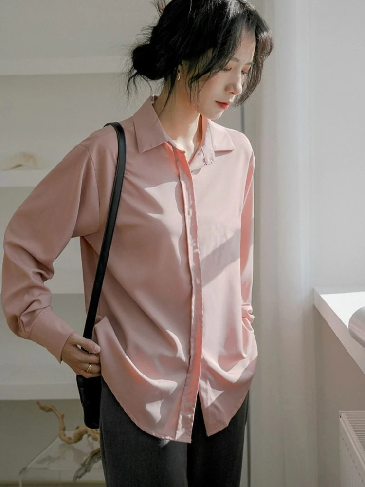 S-5XL Shirts Women Minimalist Pure Loose Classic All-match Office Lady Korean Style Casual Long-sleeve Spring Basic Daily Design