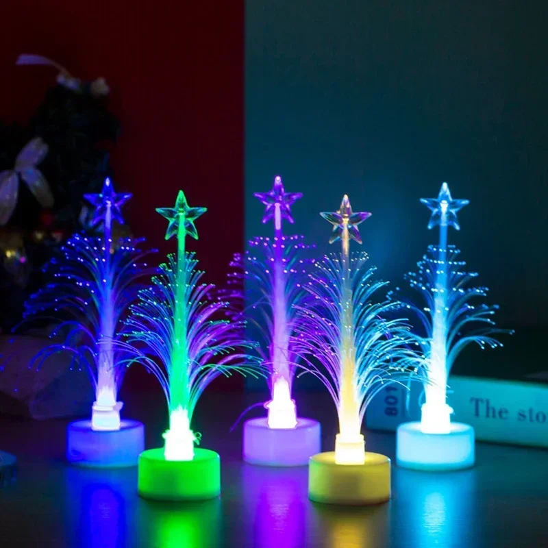 

Christmas Tree Night Light 3pcs Mini Flashing LED Christmas Tree Colorful Fiber Light Home Party Decorations Romantic Gifts