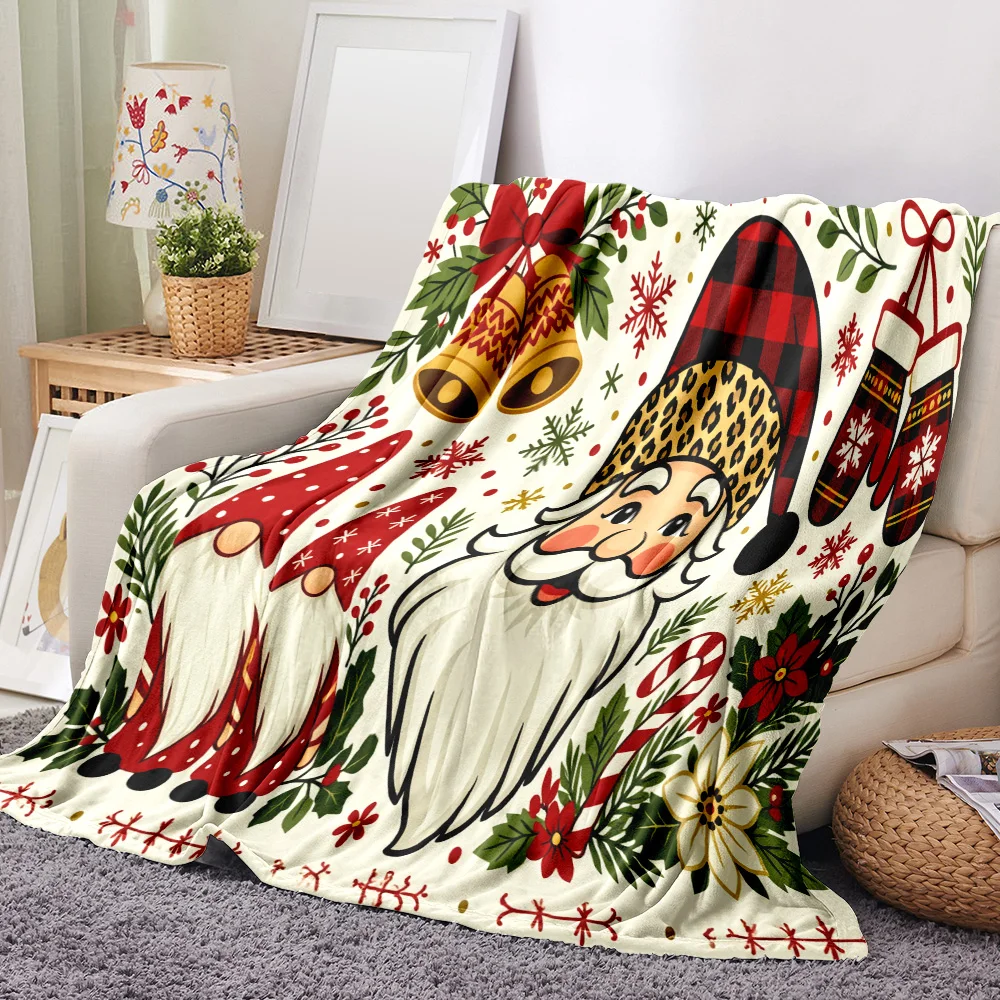 1PC Santa Print Blanket-Made of soft, fluffy flannel, perfect for the couch or bed. Holiday options for Christmas decorations, h