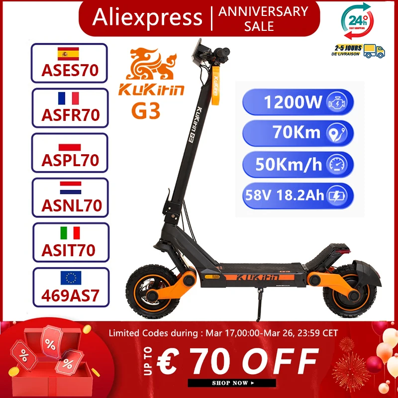EU Stock originale KuKirin G3 Scooter elettrico 1200W motore 52V 18Ah batteria 10.5 pollici
